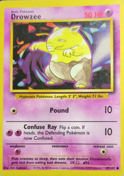 1999 Pokemon TCG - Drowzee - Base Set - Uncommon Card - 49/102 - Image 4