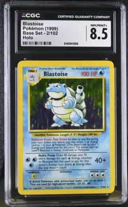 CGC 8.5 NM/MINT+ Blastoise 2/102 Base Set Holo Pokemon Card - Image 1