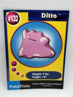 LP Ditto #132 Burger King UNPERFORATED Poke Trivia Card 1999 Pokemon Clean! - Image 1