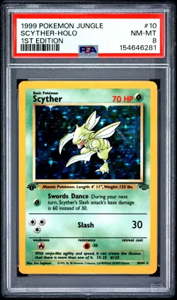 1999 Pokemon Jungle 1st Edition 10 Scyther Holo PSA 8 154646281 - Image 1