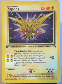 Pokemon TCG Fossil 1st Edition Zapdos 30/62 Rare English 1999 MP - Image 1