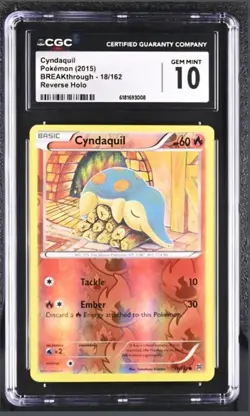 Cyndaquil CGC 10 POP 2! XY BREAKthrough Reverse Holo Tomokazu Komiya Art Pokemon - Image 1