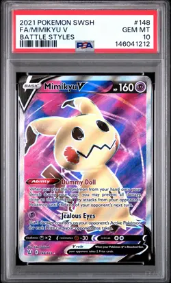 2021 POKEMON SWORD & SHIELD BATTLE STYLES #148 FULL ART/MIMIKYU V PSA 10 - Image 1