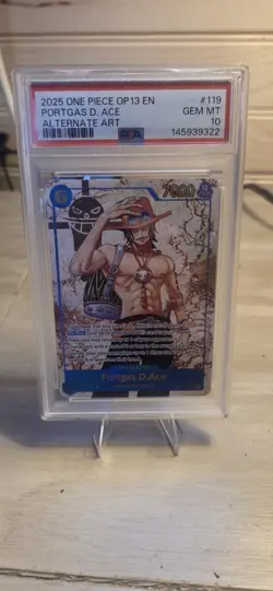 2025 One Piece OP13 En Alternate Art #119 Portgas D. Ace PSA 10 GEM MINT - Image 1