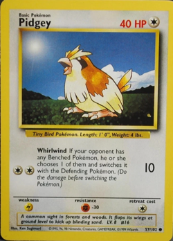 1999 Pokemon TCG - Pidgey - Base Set - Uncommon Card - 57/102 - Image 1