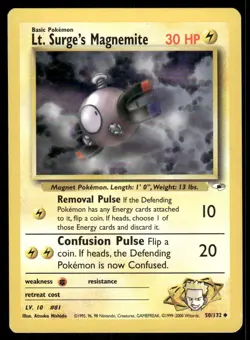 Pokemon Cards Lt. Surge's Magnemite 50/132 Unlimited Gym Heroes Uncommon LP - Image 1