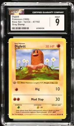 CGC 9 Diglett 47/102 Gray Stamp 1st Edition Shadowless Base Set Pokemon Card - Image 1