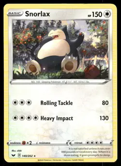 Pokemon Cards Snorlax 140/202 Sword & Shield Rare LP - Image 1