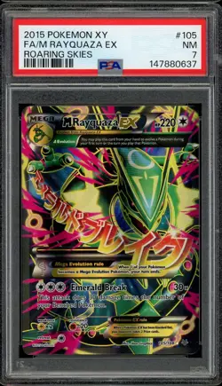 2015 POKEMON XY #105 105/108 FULL ART M RAYQUAZA EX NM PSA 7 ROARING SKIES - Image 1