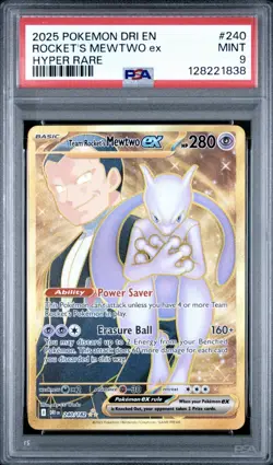 2025 Pokemon Dri En-Destined Rivals #240 Rocket's Mewtwo Ex Hyper Rare PSA 9 - Image 1