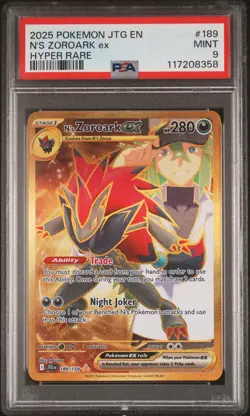 2025 POKEMON JTG EN-JOURNEY TOGETHER HYPER RARE #189 N'S ZOROARK EX PSA 9 - Image 1