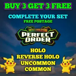 POKEMON - MEGA EVOLUTION: PERFECT ORDER SINGLE + TRAINER CARDS BASE/HOLO/REVERSE - Image 1