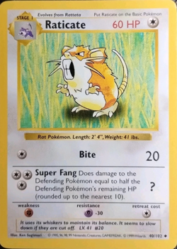 1999 Pokemon TCG - Raticate - Base Set - Uncommon Card - 40/102 - Image 4