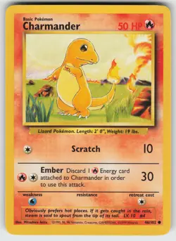 Charmander Base Set 046/102 Common LP Pokemon - Image 1