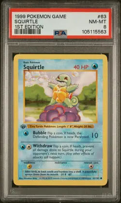 1999 POKEMON GAME 1ST ED #63 SQUIRTLE PSA 8 - Image 1