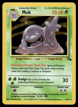Pokemon Cards Muk 13/62 Unlimited Holo Fossil WOTC Rare HP *1 - Image 1