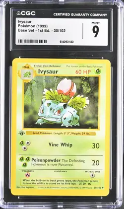 CGC 9 MINT Ivysaur 30/102 Base Set 1st Edition Shadowless Pokemon Card - Image 1