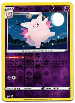 Clefable 075/192 - 🌊 Rebel Clash Rare Pokemon TCG Holo Reverse Holo 🖤 - LP - Image 1
