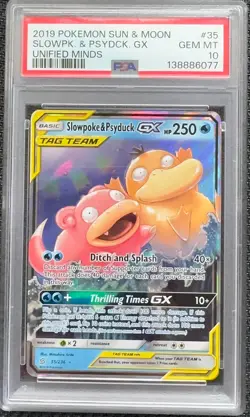 PSA 10 - SLOWPOKE & PSYDUCK GX #35 - 2019 POKEMON SUN & MOON UNIFIED MINDS - Image 1