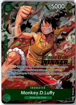 One Piece CCG Monkey.D.Luffy Release Event Winner P-135 Promo Foil Bent Corner - Image 1