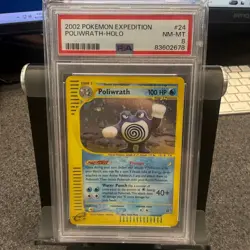 Pokemon Trading Card Game Poliwrath PSA 8 NM-MT Blue Holo Expedition 24/165 - Image 1