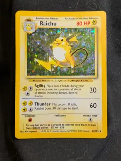 RAICHU 14/102 HOLO RARE BASE SET UNLIMITED POKEMON MP/LP - Image 1