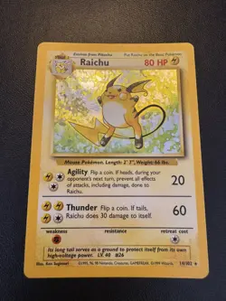 Pokemon TCG Raichu Base Set Holo Card 14/102 Unlimited Rare LP - Image 1