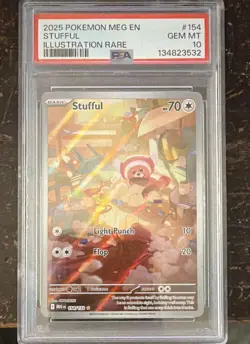 Pokemon TCG Stufful 154/132 MEG EN 2025 Illustration Rare Holo PSA 10 70HP - Image 1