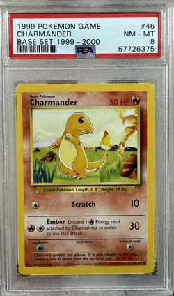Pokemon TCG Base Set Charmander 46/102 English Regular Common PSA 8 1999 - Image 1