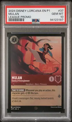 Mulan LORCANA 37/P1 2024 LEAGUE PROMO FOIL ENGLISH PSA 10 Organized Play LOW POP - Image 1
