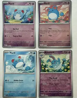 Marill and Azumarill 4 Card Lot ~Cute cards~ Pokemon TCG - 3 Reverse Holo Cards - Image 1