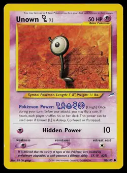 Pokemon Card Neo Destiny Unown [L] 86/105 Unlimited Common - Image 1