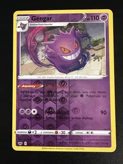 Gengar 085/202 Pokemon Sword & Shield Base Set Reverse Holo Rare NM - Image 1