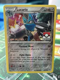 Pokemon Fates Collide Reverse Holo League Stamp Lucario #63/124 3rd Place LP - Image 1