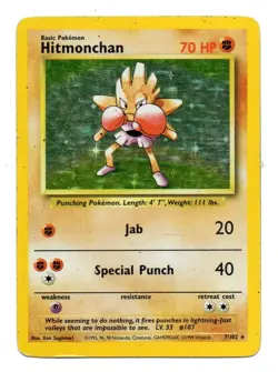 Vintage Pokemon Card "Hitmonchan" Base Set #107 #7/102 Rare Holo Unlimited 1999 - Image 1