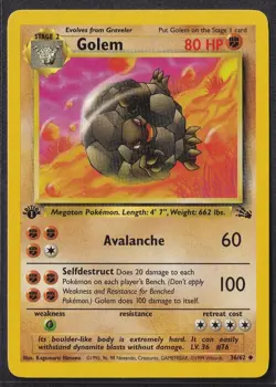 Golem 36/62 1st Edition Uncommon Fossil Pokemon Near Mint - Image 1