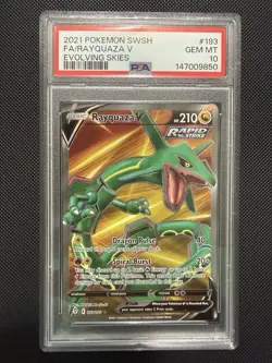 2021 POKEMON SWORD & SHIELD EVOLVING SKIES #193 FULL ART/RAYQUAZA V PSA 10 - Image 1