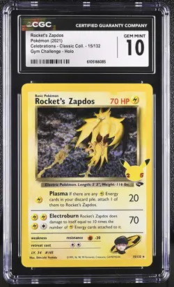 CGC 10 Rocket's Zapdos 15/132 Gym Challenge Holo Pokemon Gem Mint - Image 1