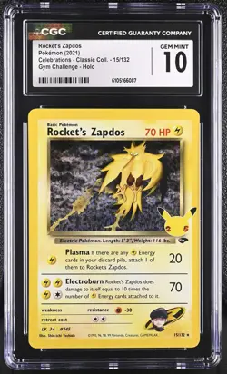 CGC 10 Rocket's Zapdos 15/132 Gym Challenge Holo Pokemon Gem Mint - Image 1