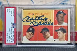 MICKEY MANTLE 1961 Topps SIGNED #44 HR Leaders PSA/DNA 3, 10 AUTO YANKEES HOF - Image 1