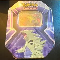 Pokemon TCG Tyranitar sealed tin 3 foil cards 3 boosters and an online code - Image 1