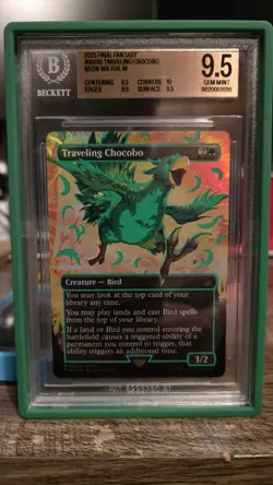 MTG Traveling Chocobo (Borderless) (Neon Ink Green) Final Fantasy Foil BGS 9.5 - Image 1