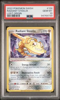 2022 Pokemon Sword & Shield Lost Origin Radiant Steelix 124/196 #124 PSA 10 - Image 1