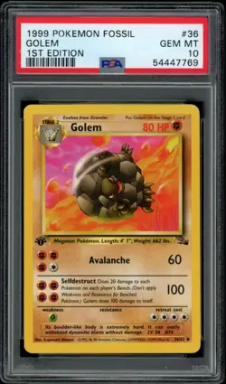 Golem 36/62 1st Edition Fossil Pokemon PSA 10 - Image 1