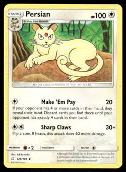 Persian 126/181 Team Up Pokemon TCG trading card - Image 1