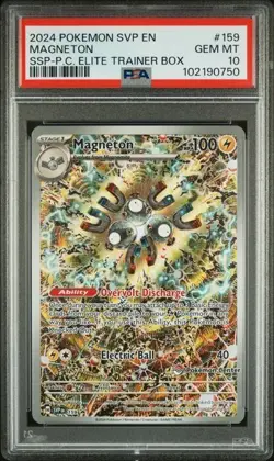 2024 POKEMON SVP SURGING SPARKS POKEMON CENTER ETB PROMO #159 MAGNETON PSA 10 - Image 1
