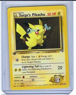 WoTC POKEMON TCG GYM HEROES LT. SURGE'S PIKACHU 1ST EDITION 81/132 - LP - Image 1