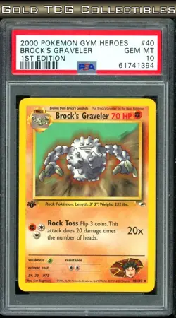 PSA 10 ⭐ Pokemon Brock's Graveler 40 1st Edition Gym Heroes Vintage Non-Holo - Image 1