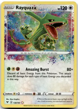 Rayquaza 138/185 Amazing Rare Vivid Voltage Pokemon Holo Near Mint - Image 1
