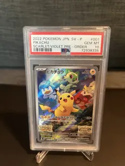 Pokemon TCG 2022 Pikachu JPN 001/Sv-p Scarlet Violet Preorder PSA 10 - Image 1